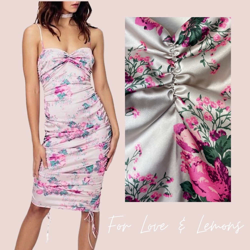 NWOT For Love and Lemons Palais Floral Ruched Mini Dress Size S
